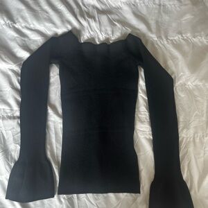 7 For All Mankind Black Ribbed Knit Top